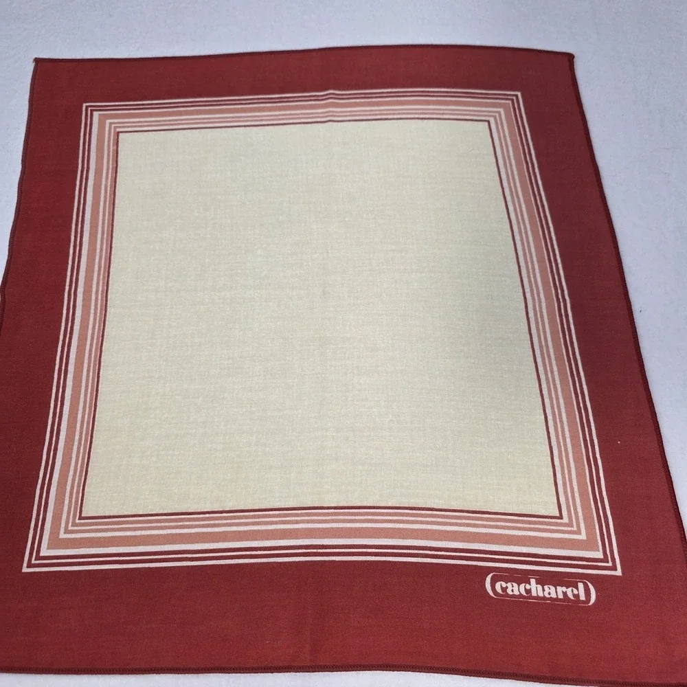 Vintage Cacharel Cotton Square 3 Piece Napkins Set Border Pattern Red Beige